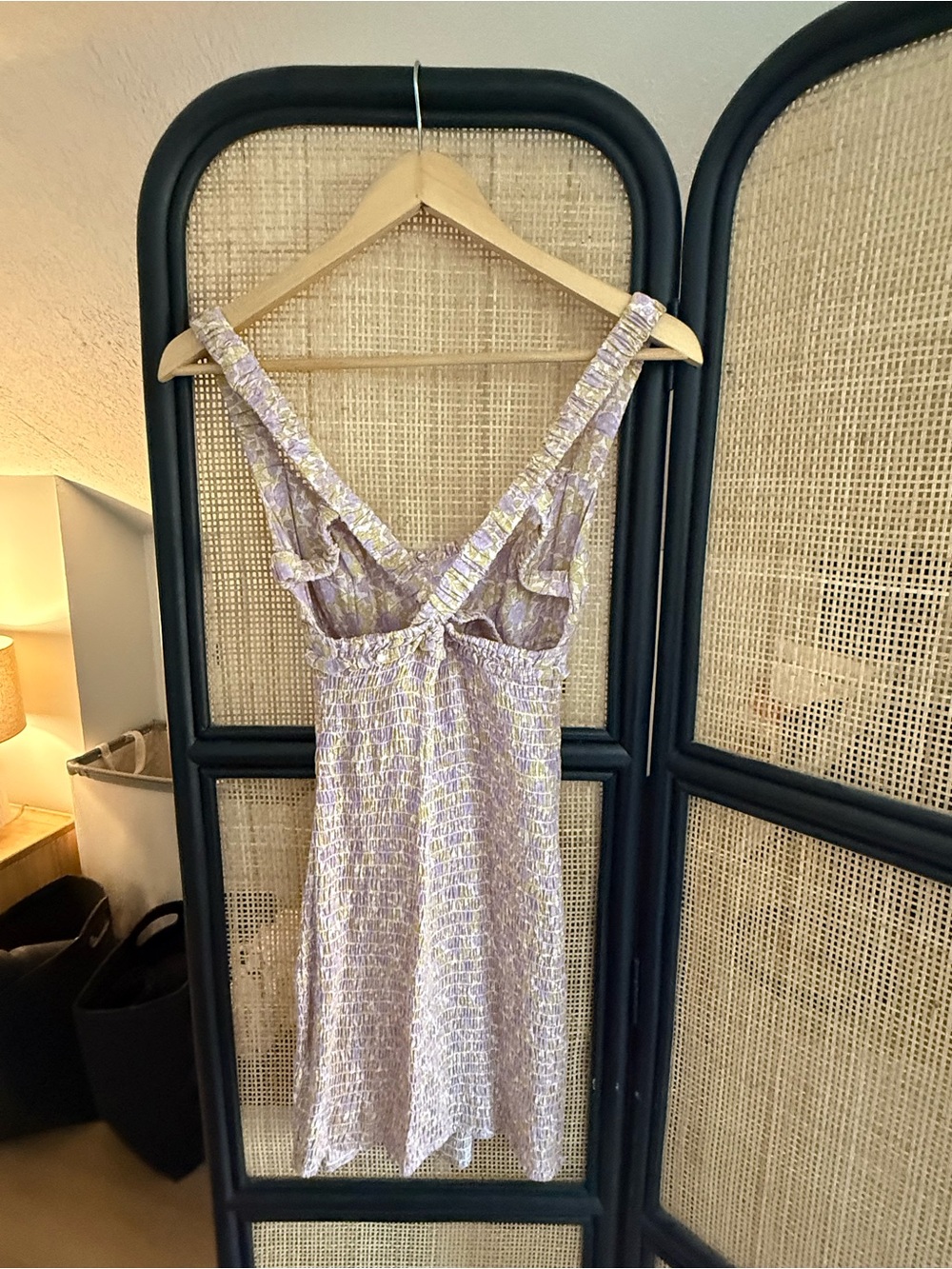 Free People Women’s Tank Top Criss Cross Ruched Mini Dress Floral XSmall